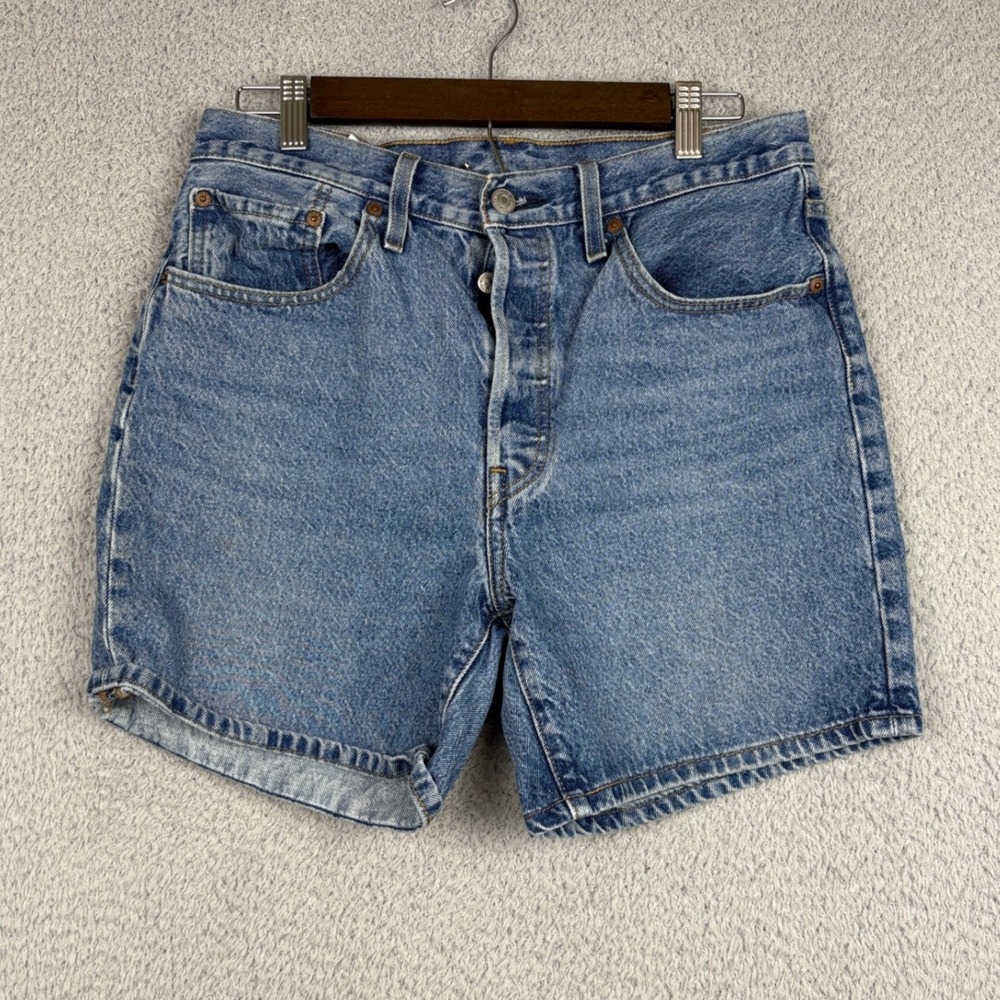Levis 501 Denim Shorts Mens 30 Blue Button Fly Cutoff Jorts Summer Casual Faded